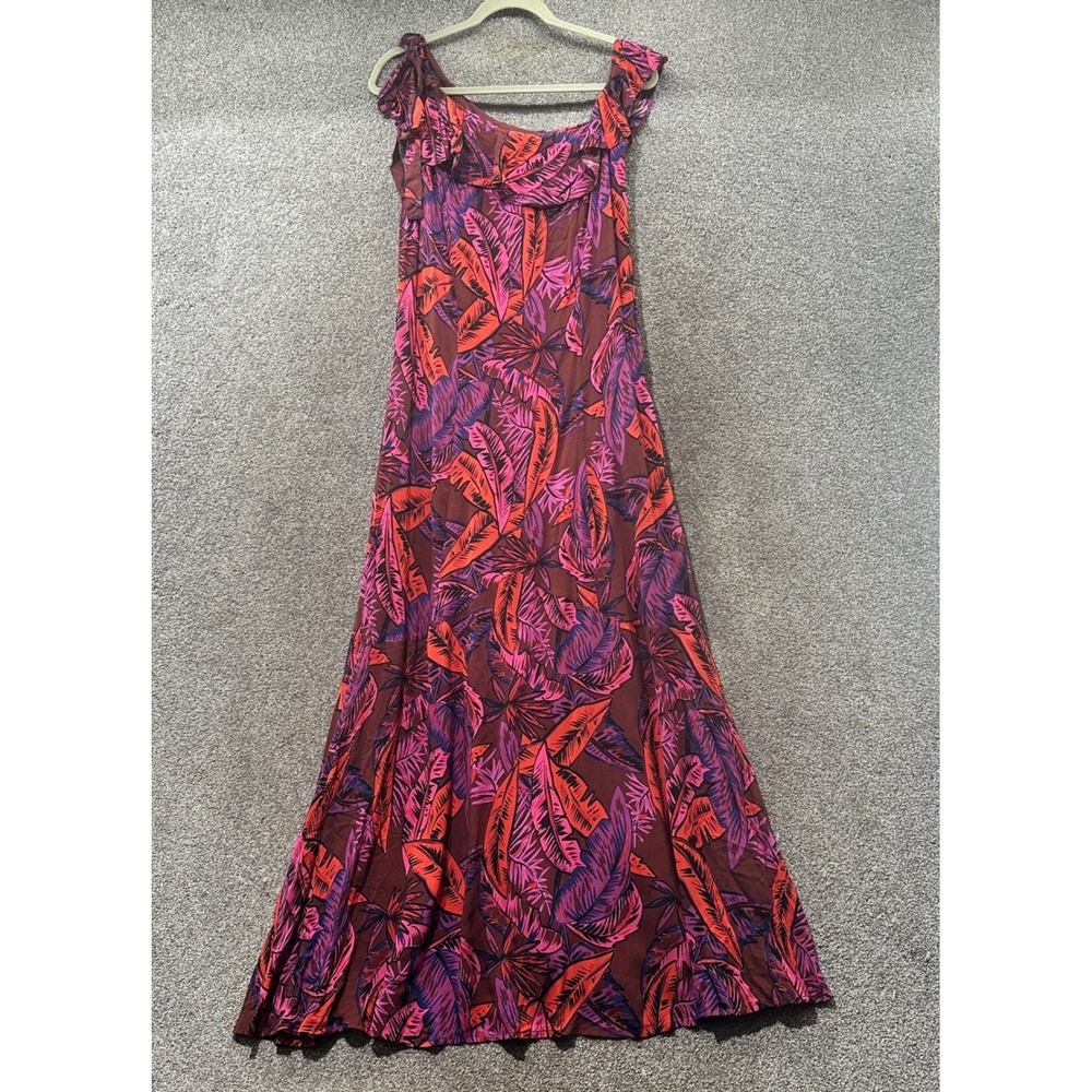 Free People Palma Midi Dress Women 10 Tropical Print Ruffle Neckline Resort Boho
